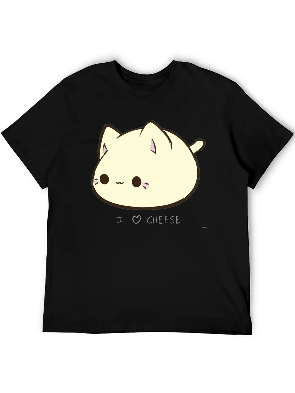 I Love Cheese Cute Cat T-Shirt - Black