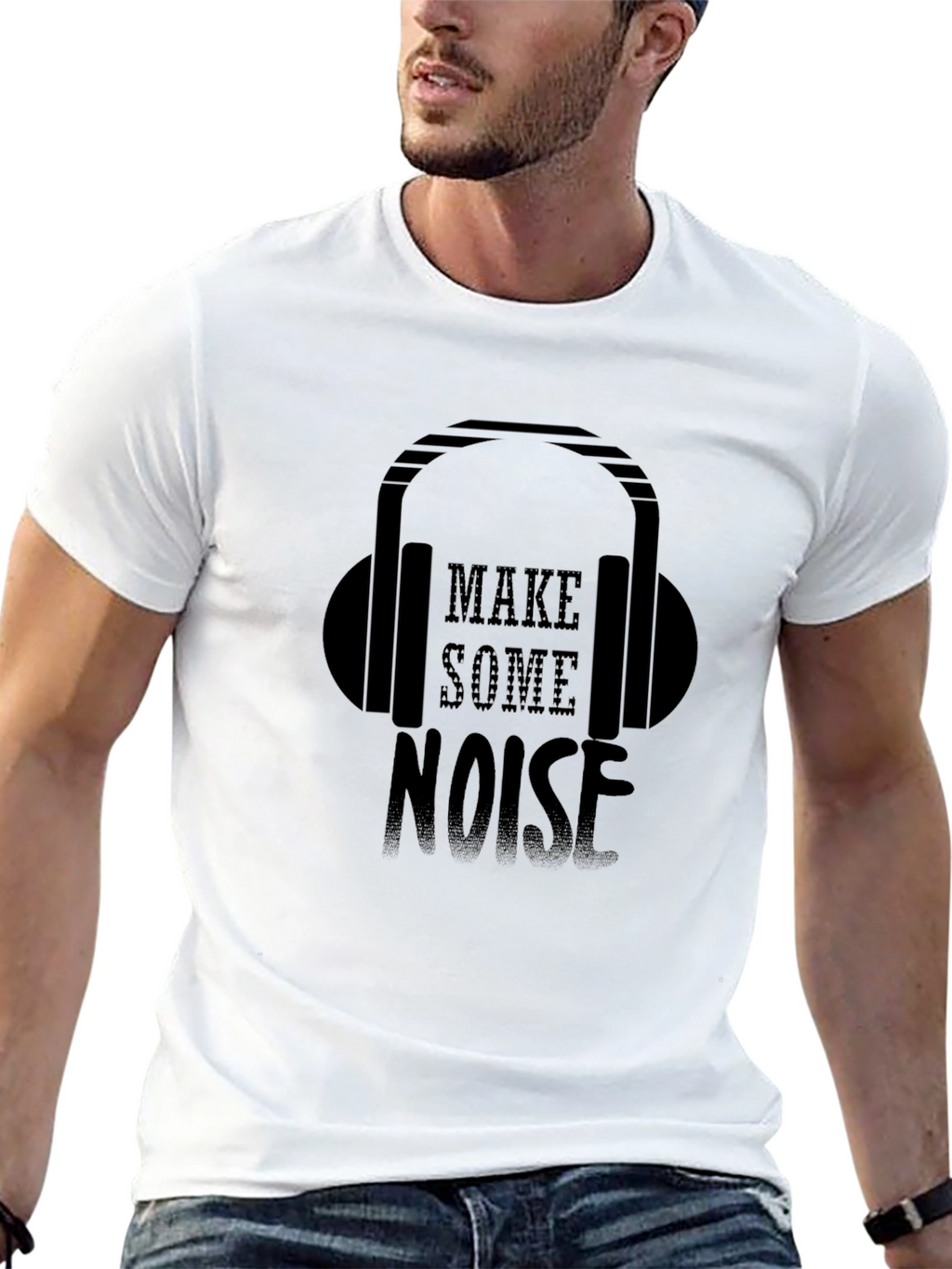 Make Some Noise Black T-Shirt - Headphone Design