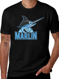 Marlin Fish Graphic Print Black T-Shirt