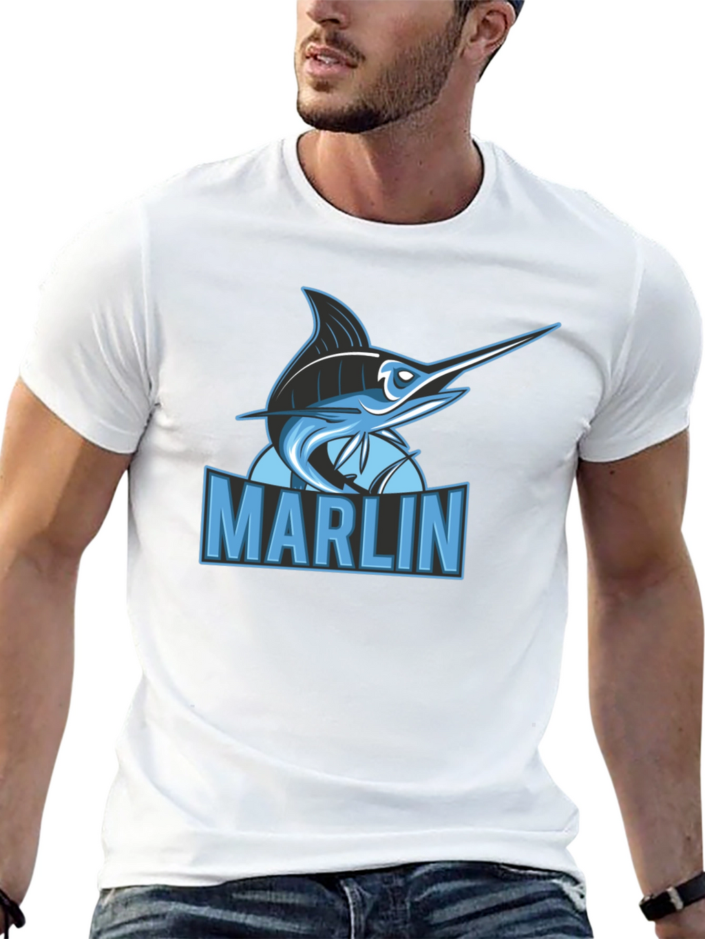Marlin Fish Graphic Print Black T-Shirt