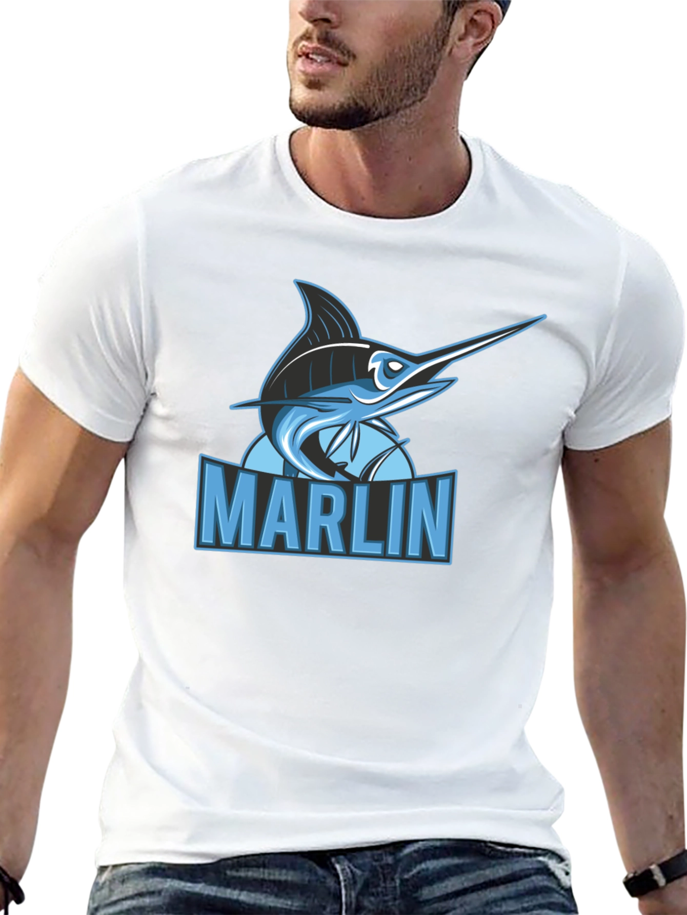 Marlin Fish Graphic Print Black T-Shirt