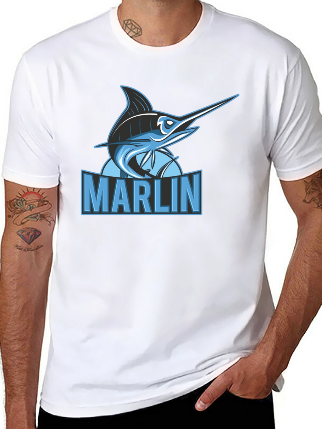 Marlin Fish Graphic Print Black T-Shirt