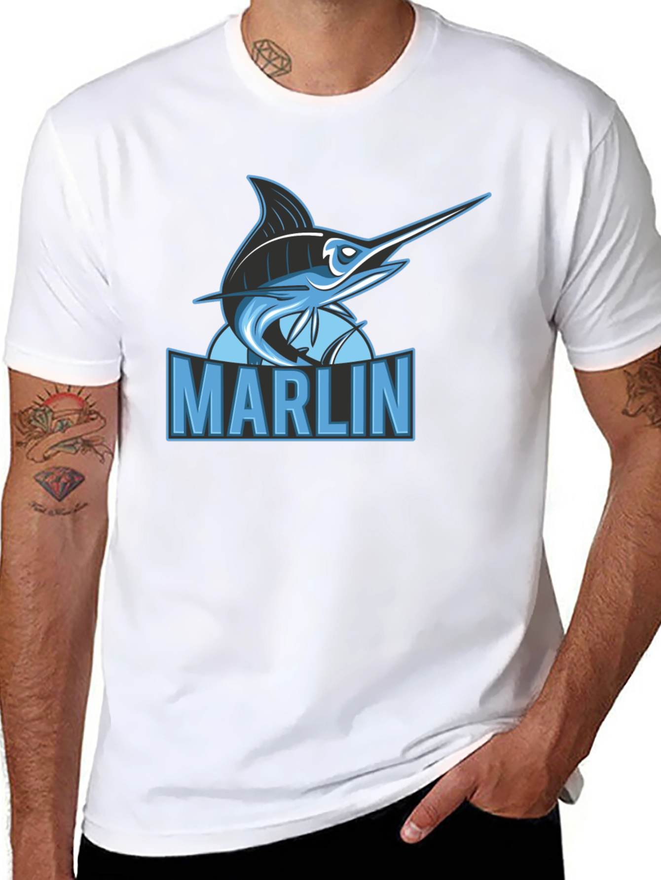 Marlin Fish Graphic Print Black T-Shirt