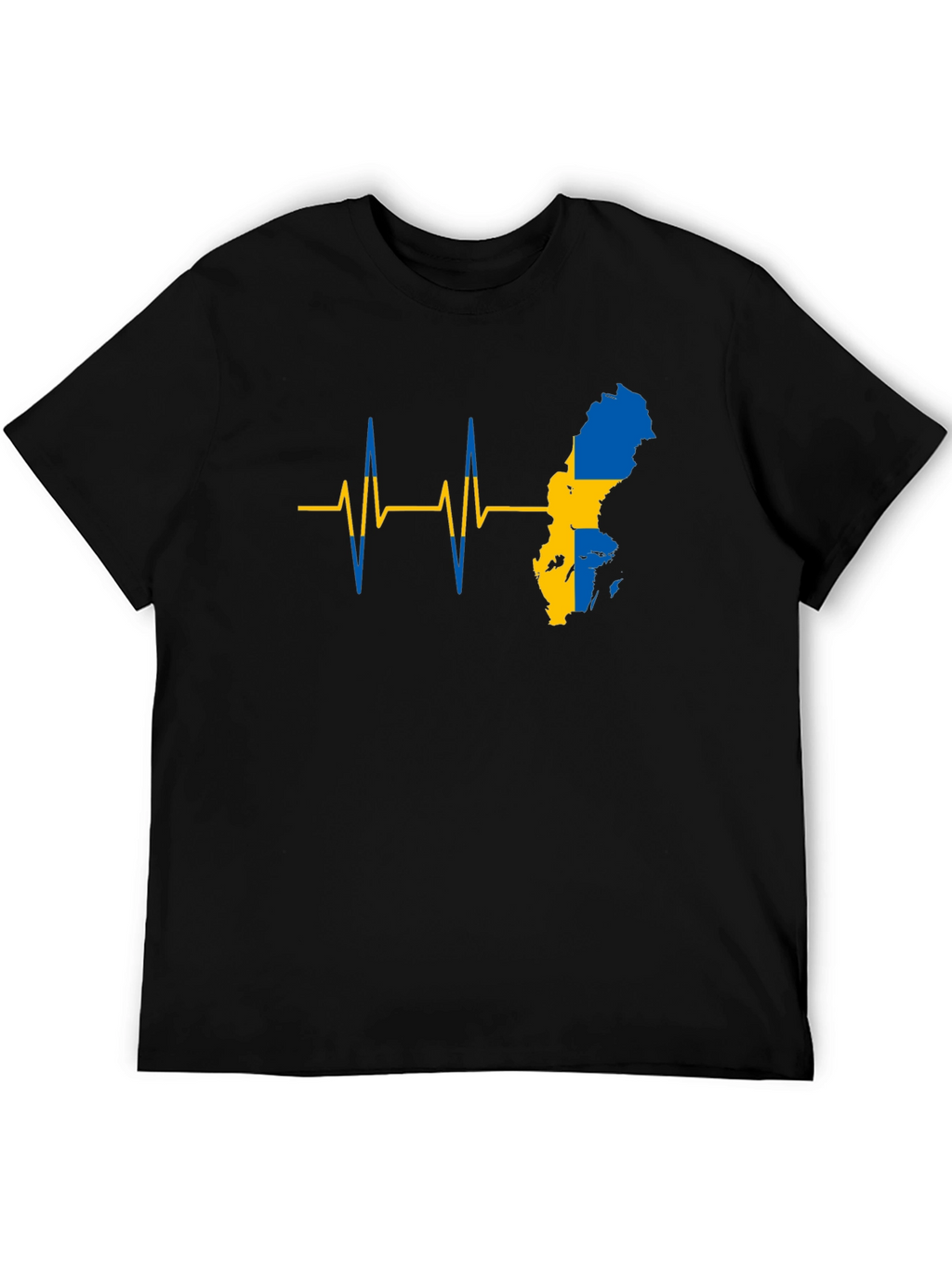 Sweden Flag Heartbeat T-Shirt - Black