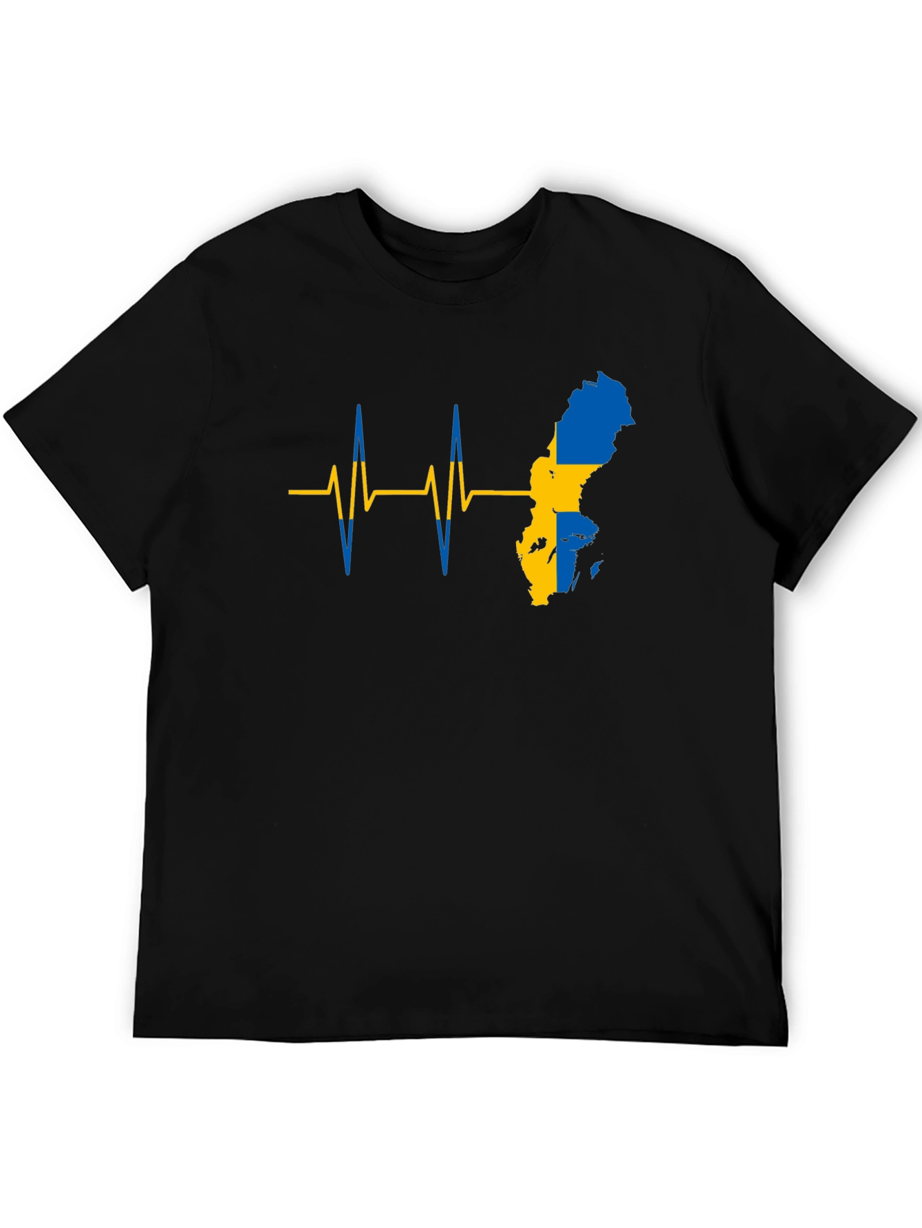 Sweden Flag Heartbeat T-Shirt - Black