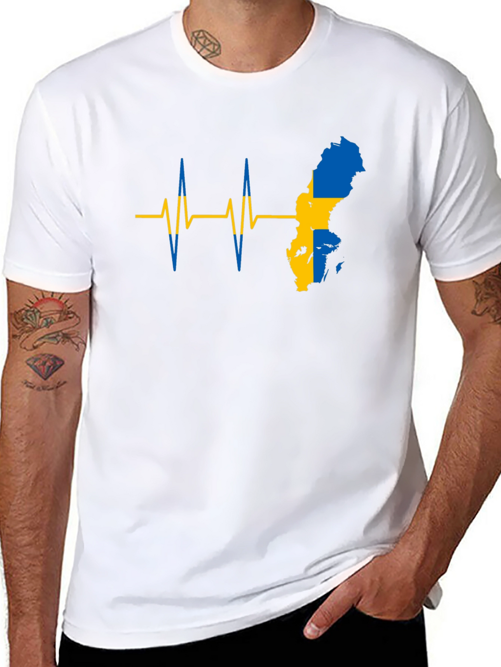 Sweden Flag Heartbeat T-Shirt - Black