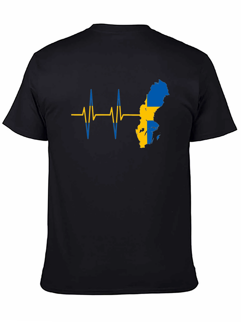 Sweden Flag Heartbeat T-Shirt - Black
