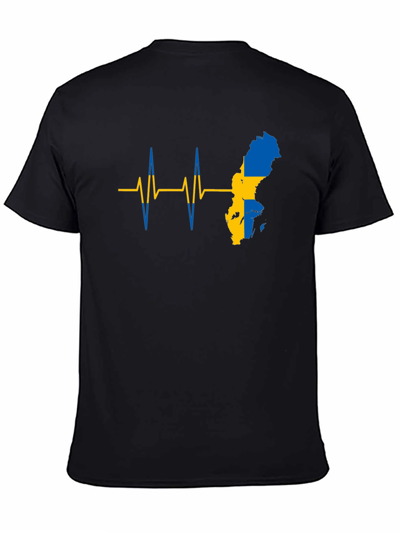 Sweden Flag Heartbeat T-Shirt - Black