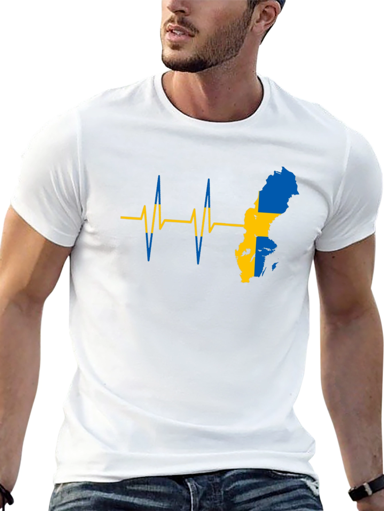 Sweden Flag Heartbeat T-Shirt - Black