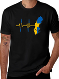Sweden Flag Heartbeat T-Shirt - Black