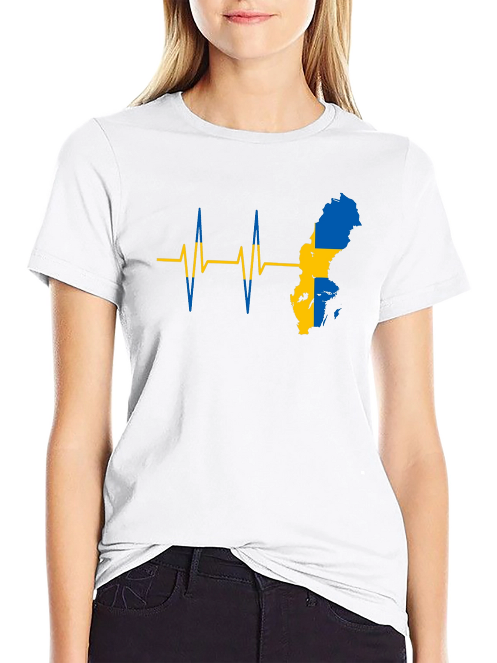 Sweden Flag Heartbeat T-Shirt - Black
