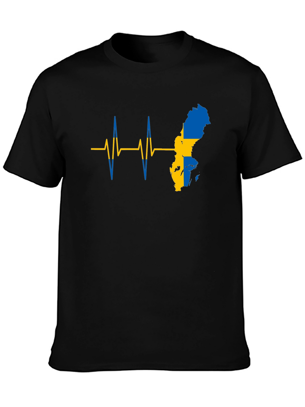 Sweden Flag Heartbeat T-Shirt - Black