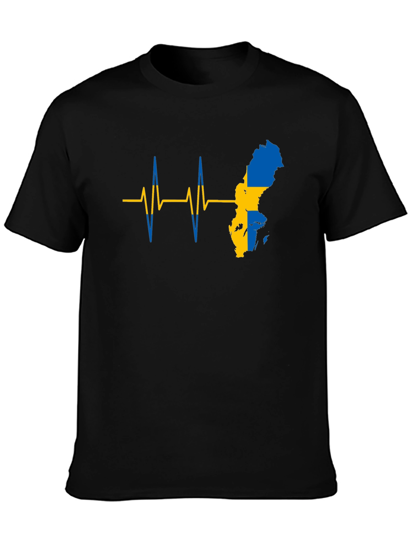 Sweden Flag Heartbeat T-Shirt - Black