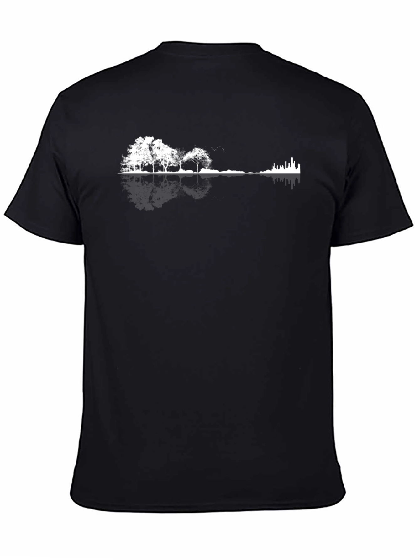 Nature & Cityscape Graphic Tee - Black Cotton Blend