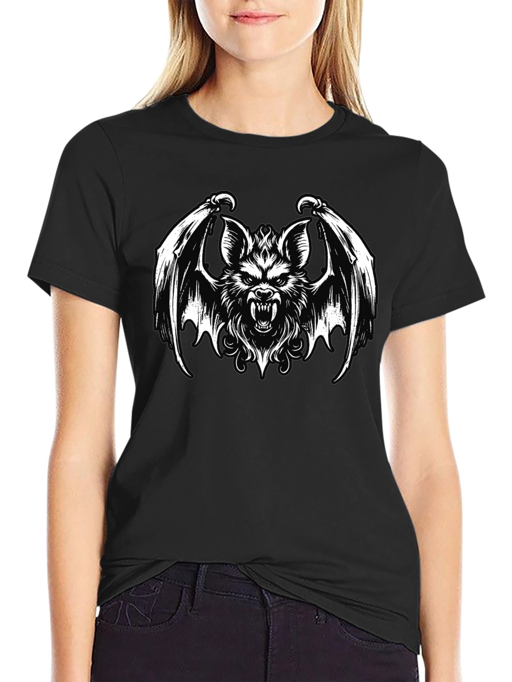 Mens Black T-Shirt - Bat Creature Graphic Tee