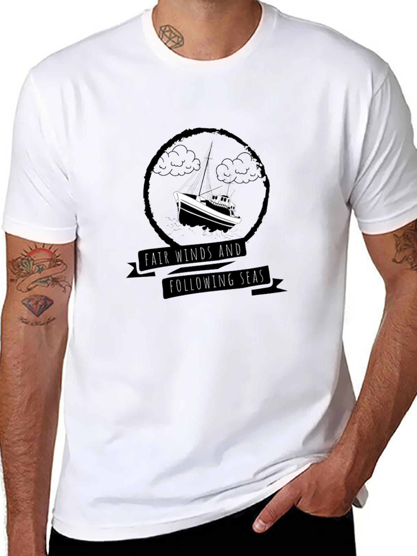 Nautical Black T-Shirt - Fair Winds & Following Seas