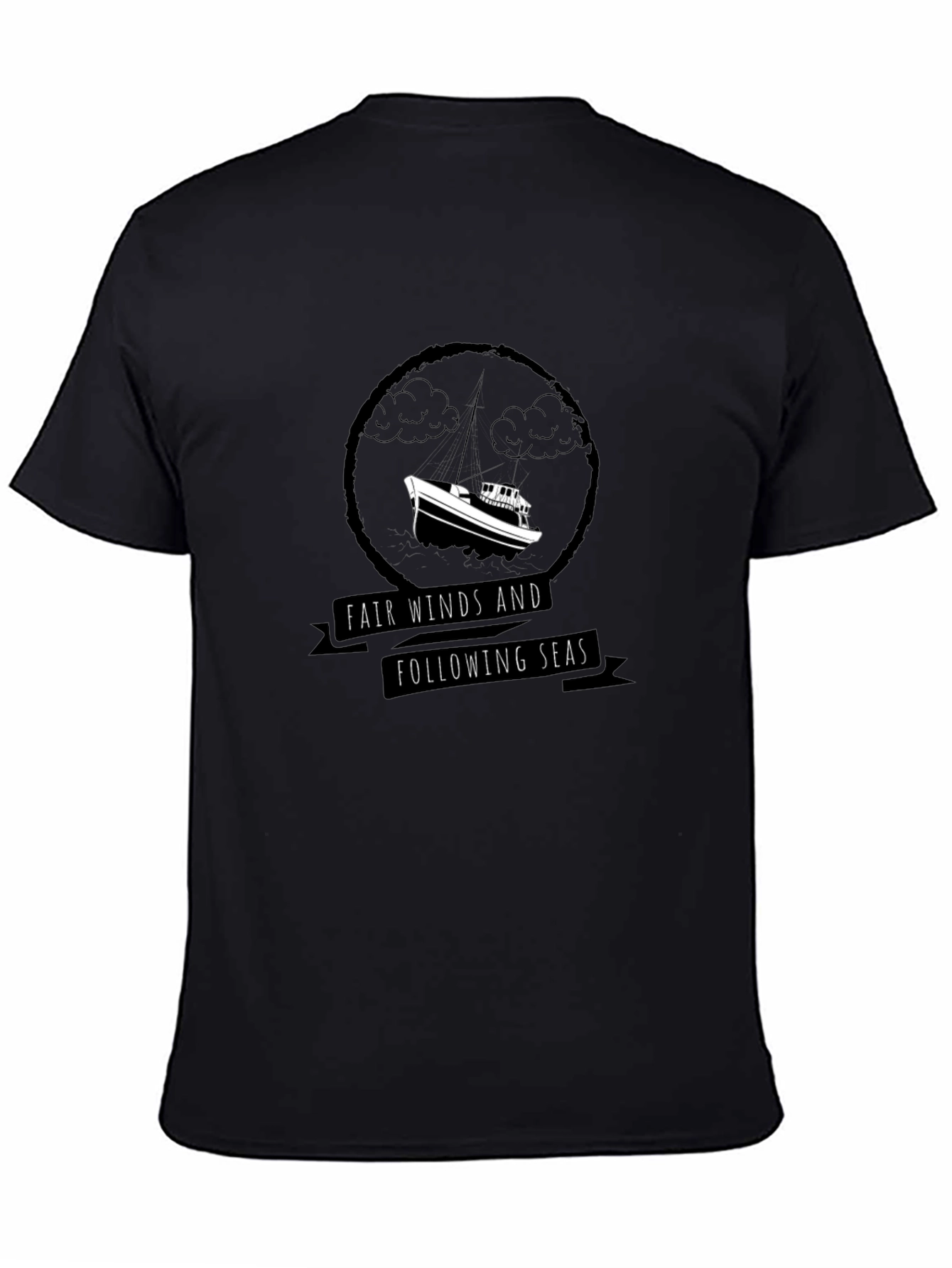 Nautical Black T-Shirt - Fair Winds & Following Seas