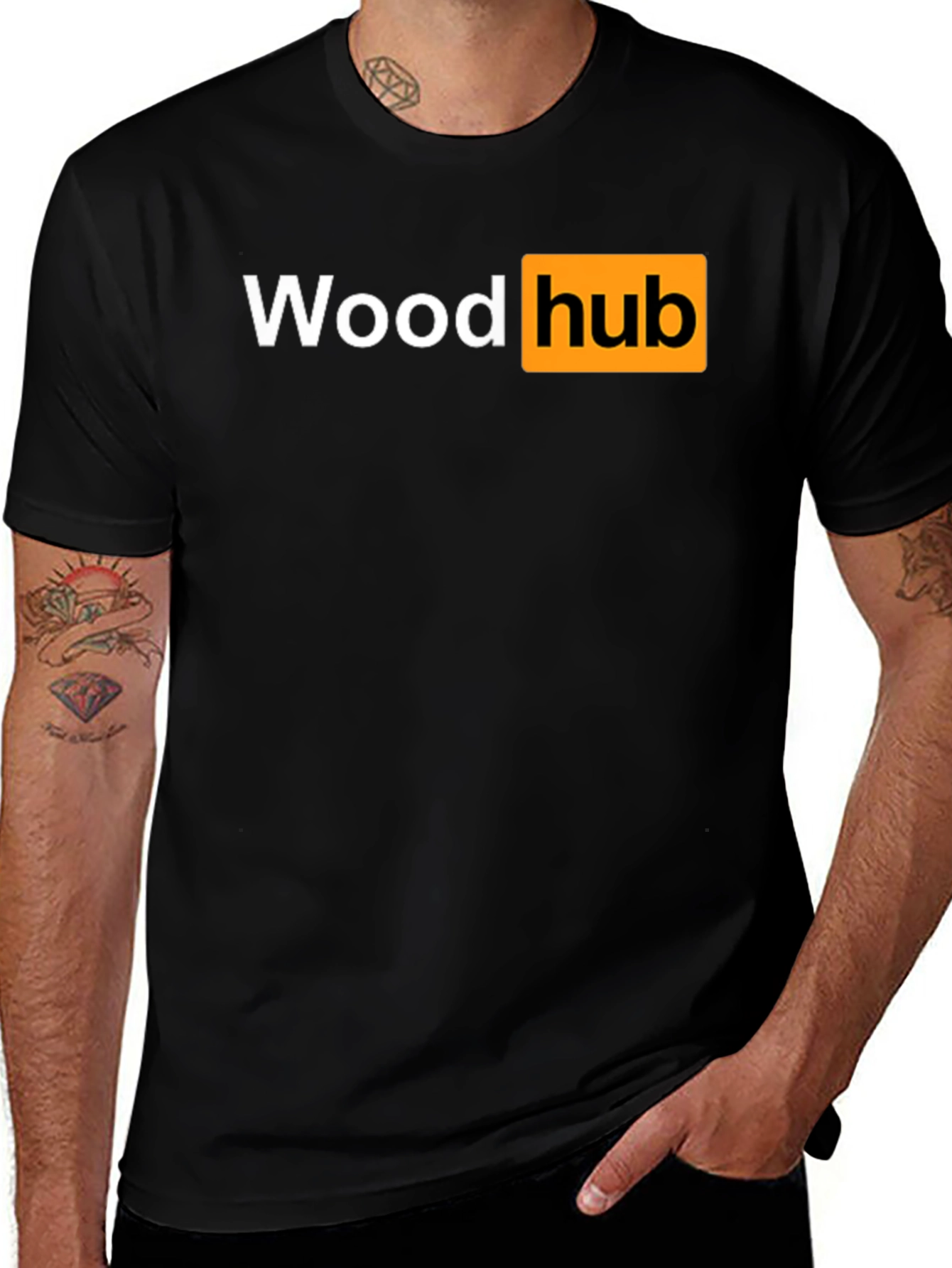 Wood Hub Black T-Shirt - Funny Design