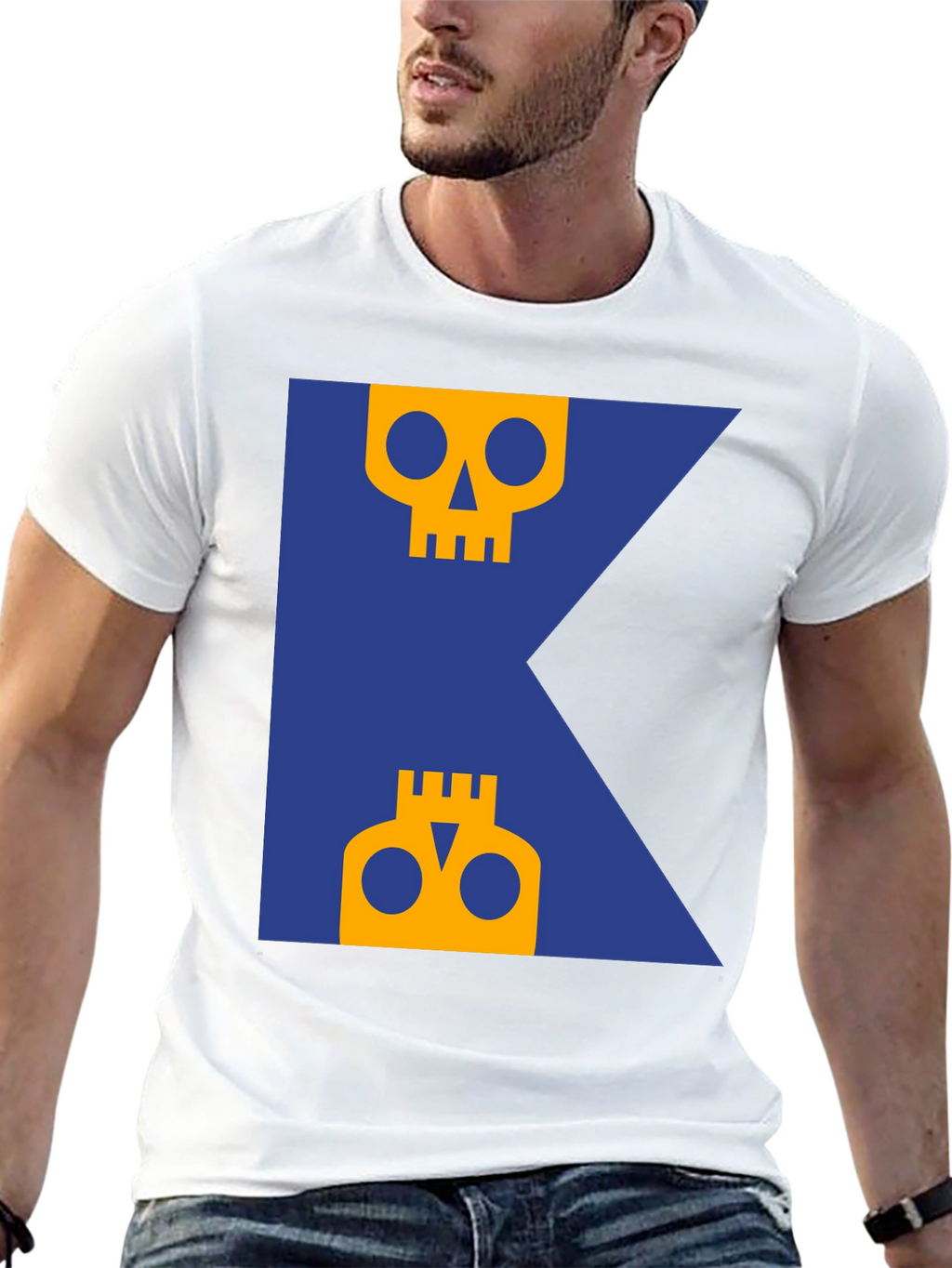 Skull Graphic Tee - Modern Blue & Yellow Design