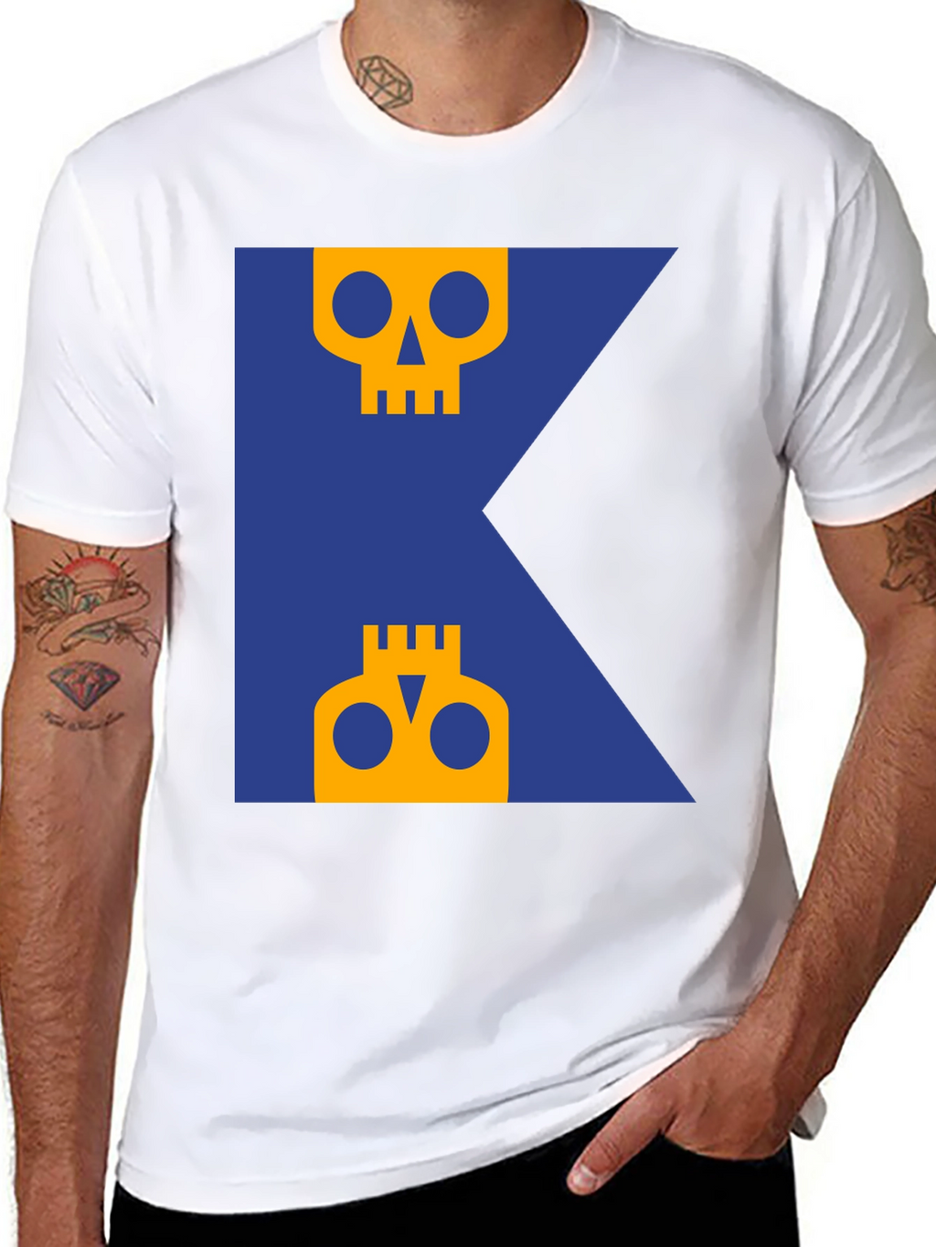 Skull Graphic Tee - Modern Blue & Yellow Design