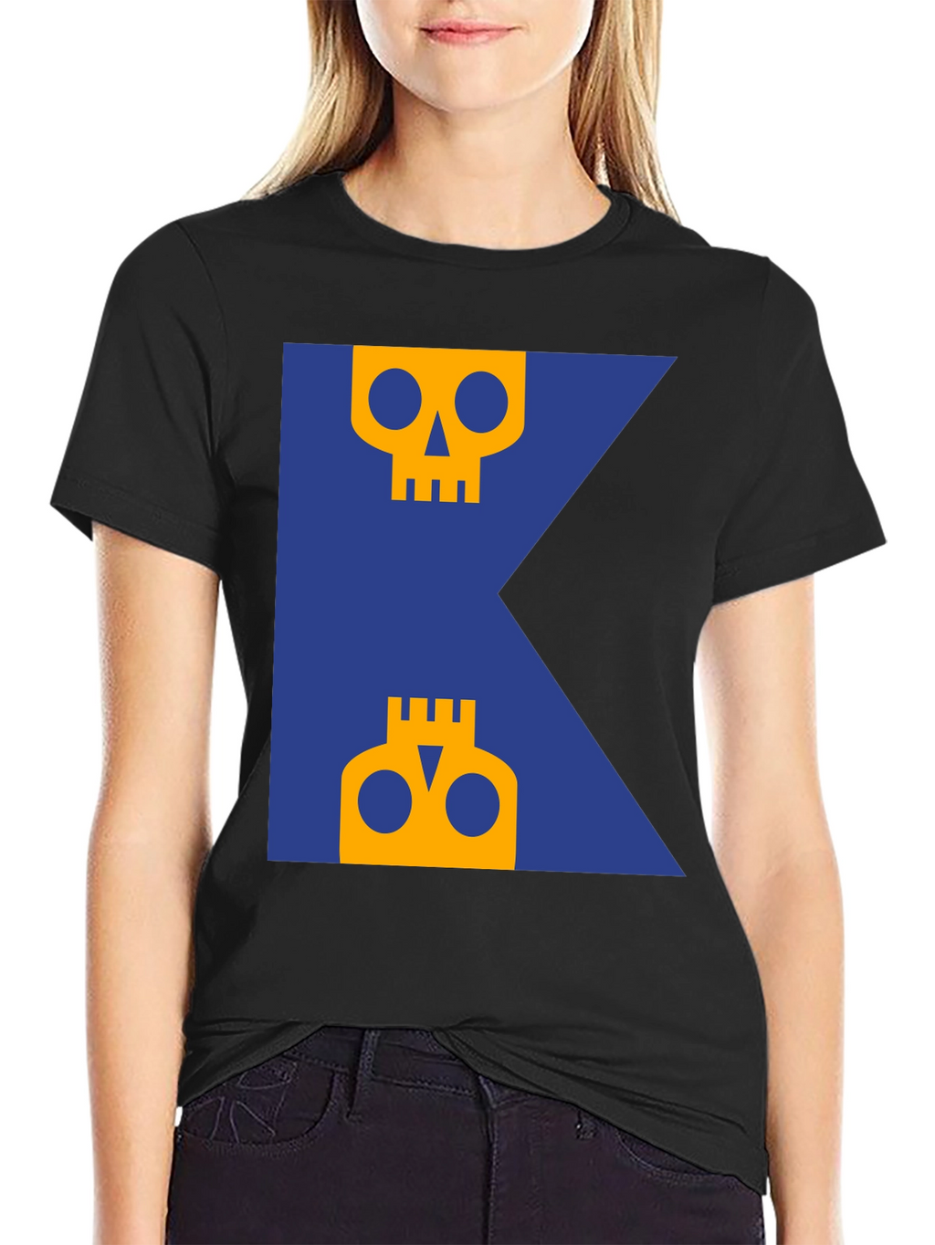 Skull Graphic Tee - Modern Blue & Yellow Design