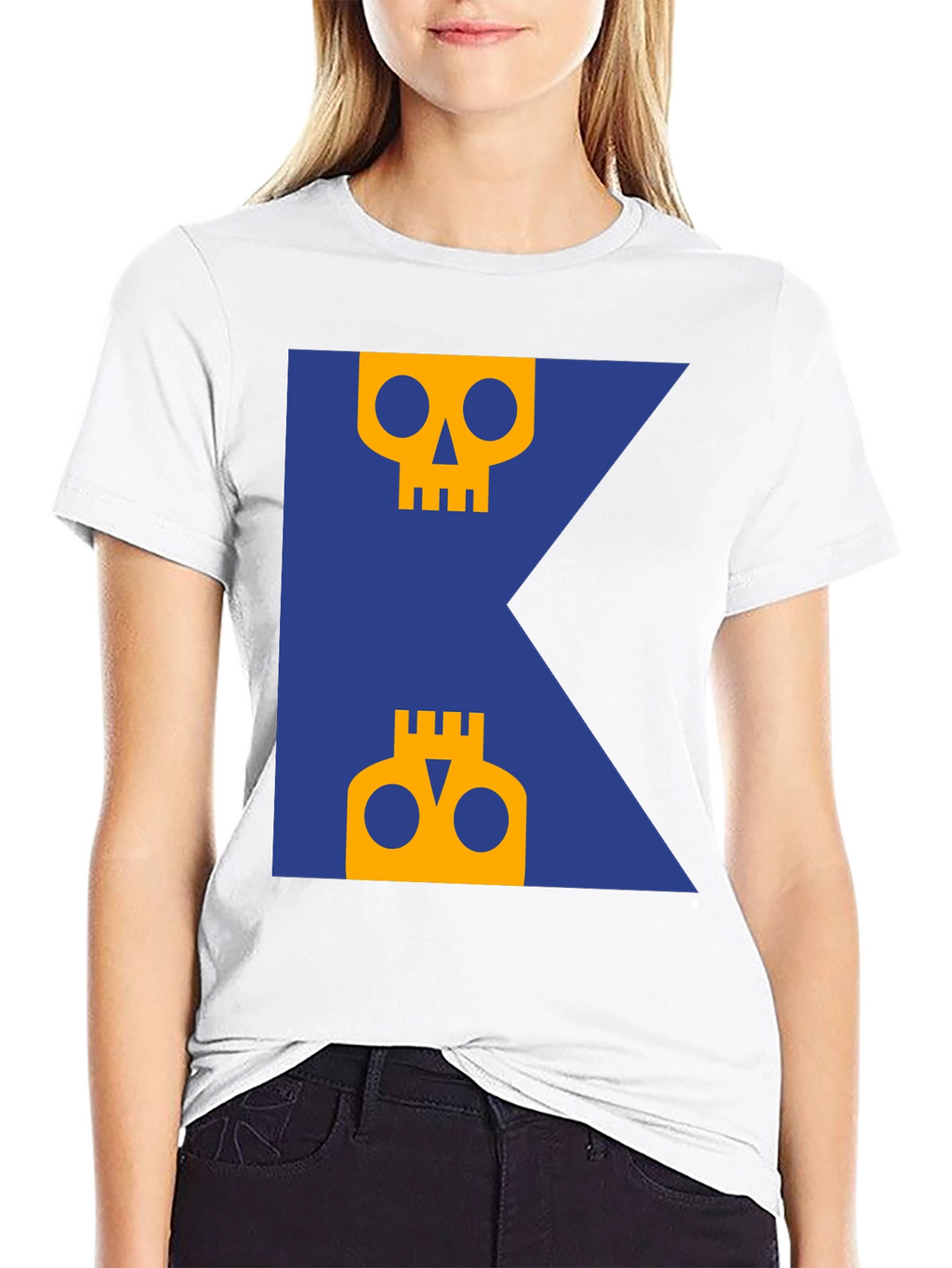 Skull Graphic Tee - Modern Blue & Yellow Design