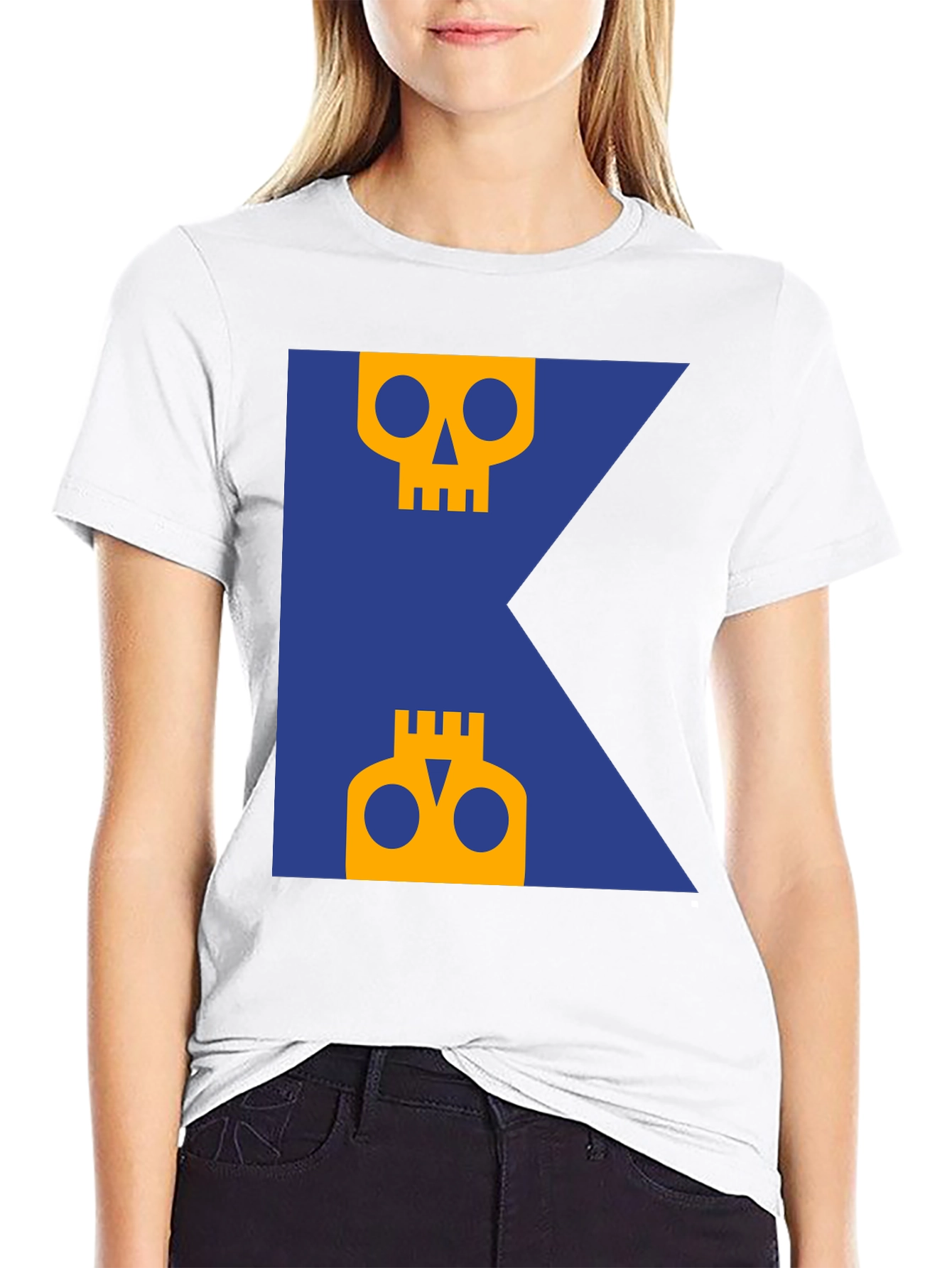 Skull Graphic Tee - Modern Blue & Yellow Design