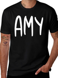 Personalized Amy White Letter Print Black Unisex T-Shirt