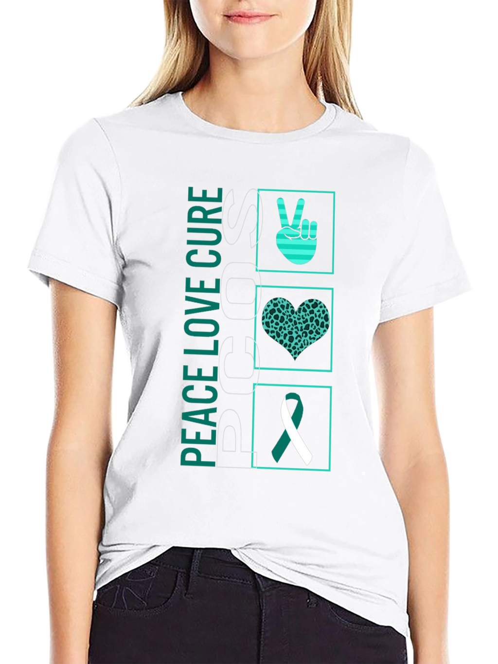 Peace Love Cure PCOS Awareness Graphic Tee