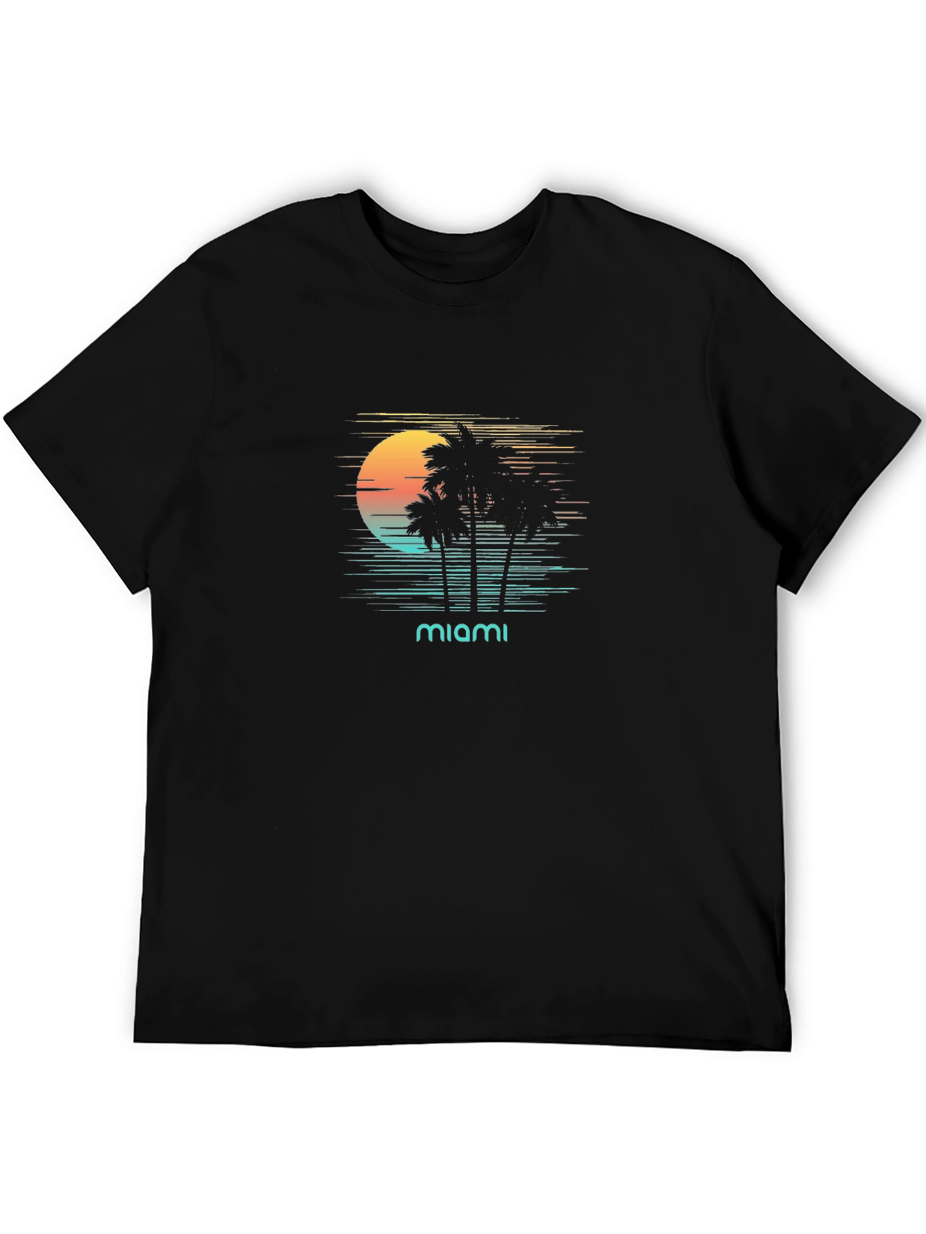 Miami Sunset Graphic T-Shirt - Retro Palm Tree Design
