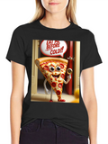 Pizza Slice Cartoon Black T-Shirt