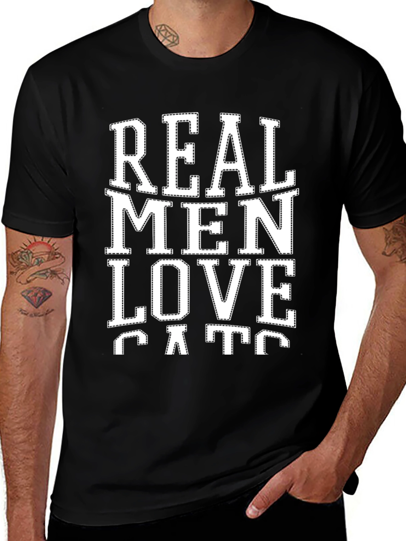 Real Men Love Cats Graphic Tee - Black