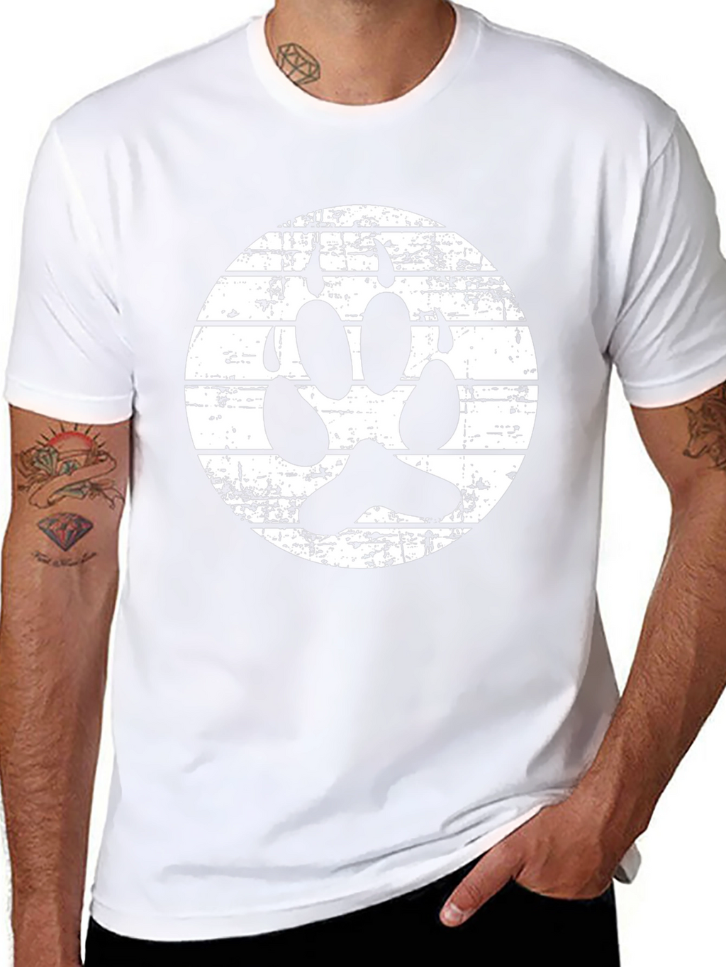 Grunge Paw Print Graphic Tee - Black
