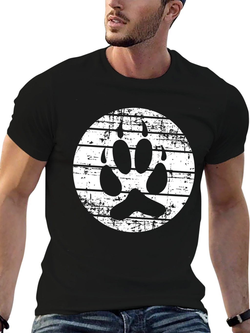 Grunge Paw Print Graphic Tee - Black
