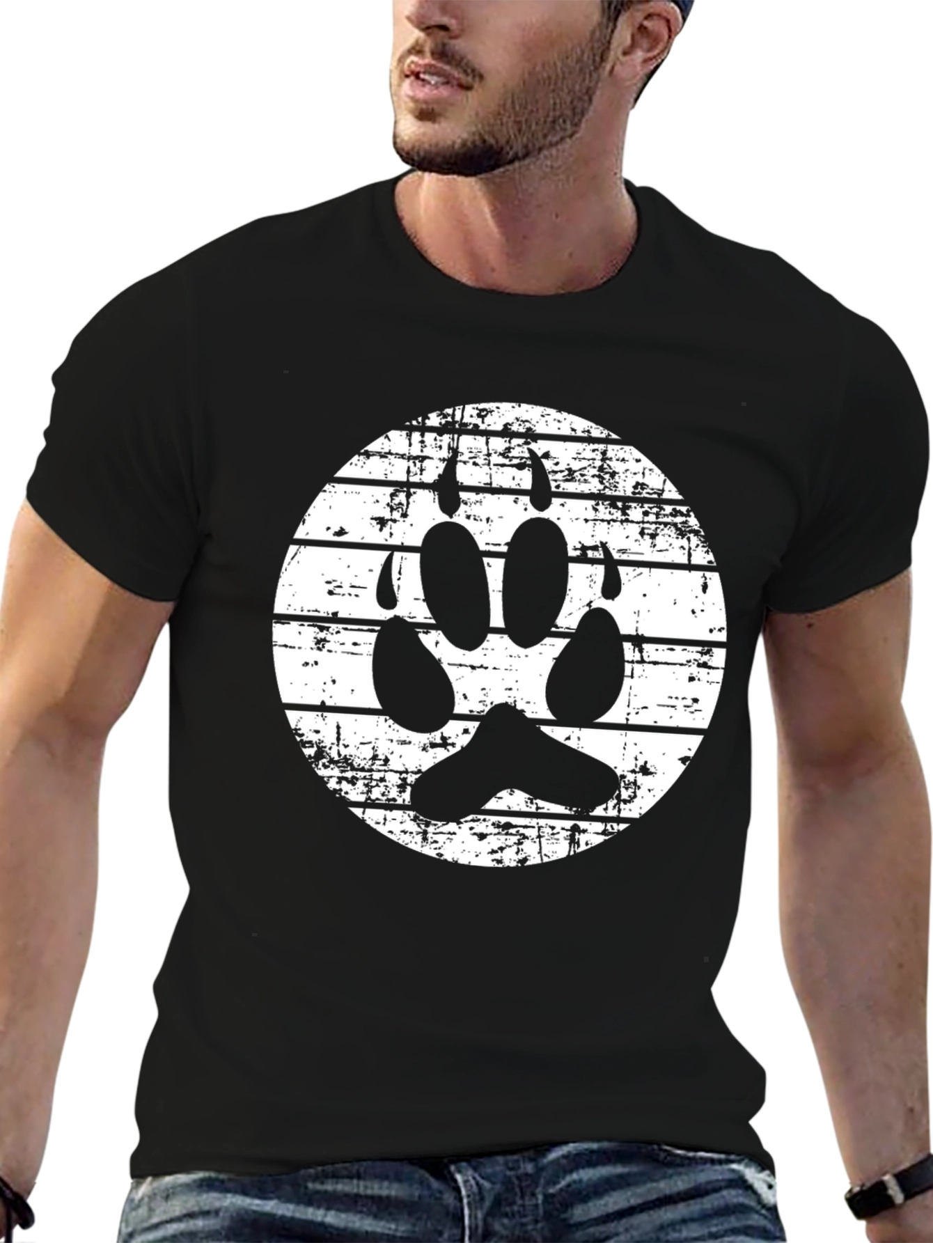 Grunge Paw Print Graphic Tee - Black