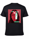 Glitch Art Woman Graphic Print Black T-Shirt