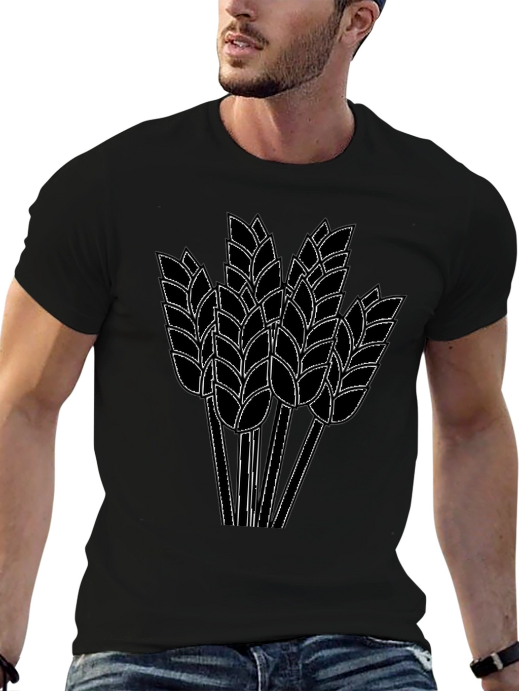 Wheat Graphic Print Black T-Shirt