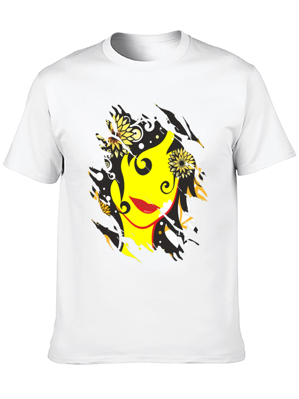 Abstract Floral Face Graphic Mens Black T-Shirt