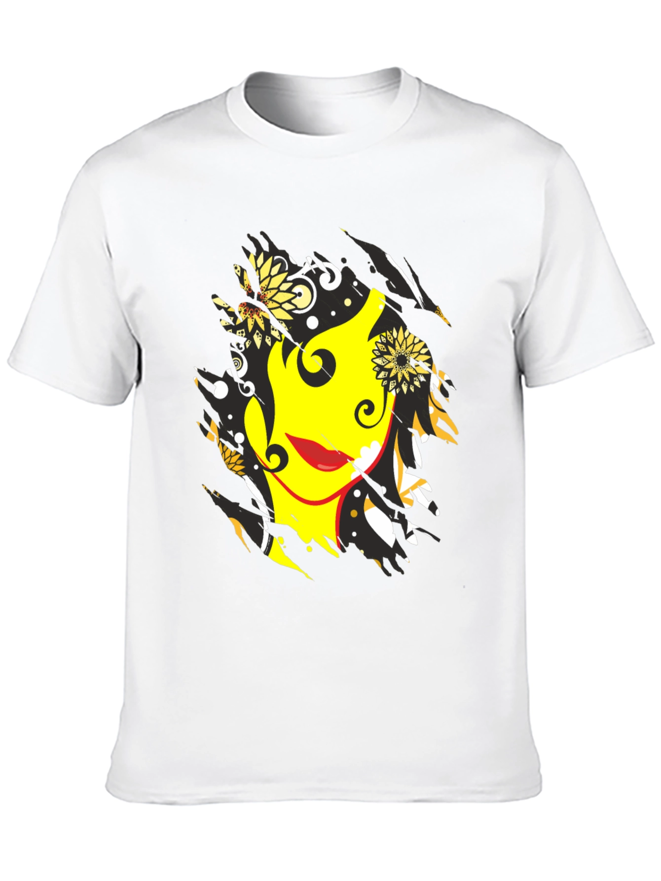 Abstract Floral Face Graphic Mens Black T-Shirt