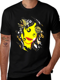 Abstract Floral Face Graphic Mens Black T-Shirt