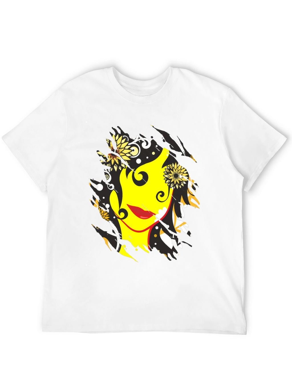 Abstract Floral Face Graphic Mens Black T-Shirt