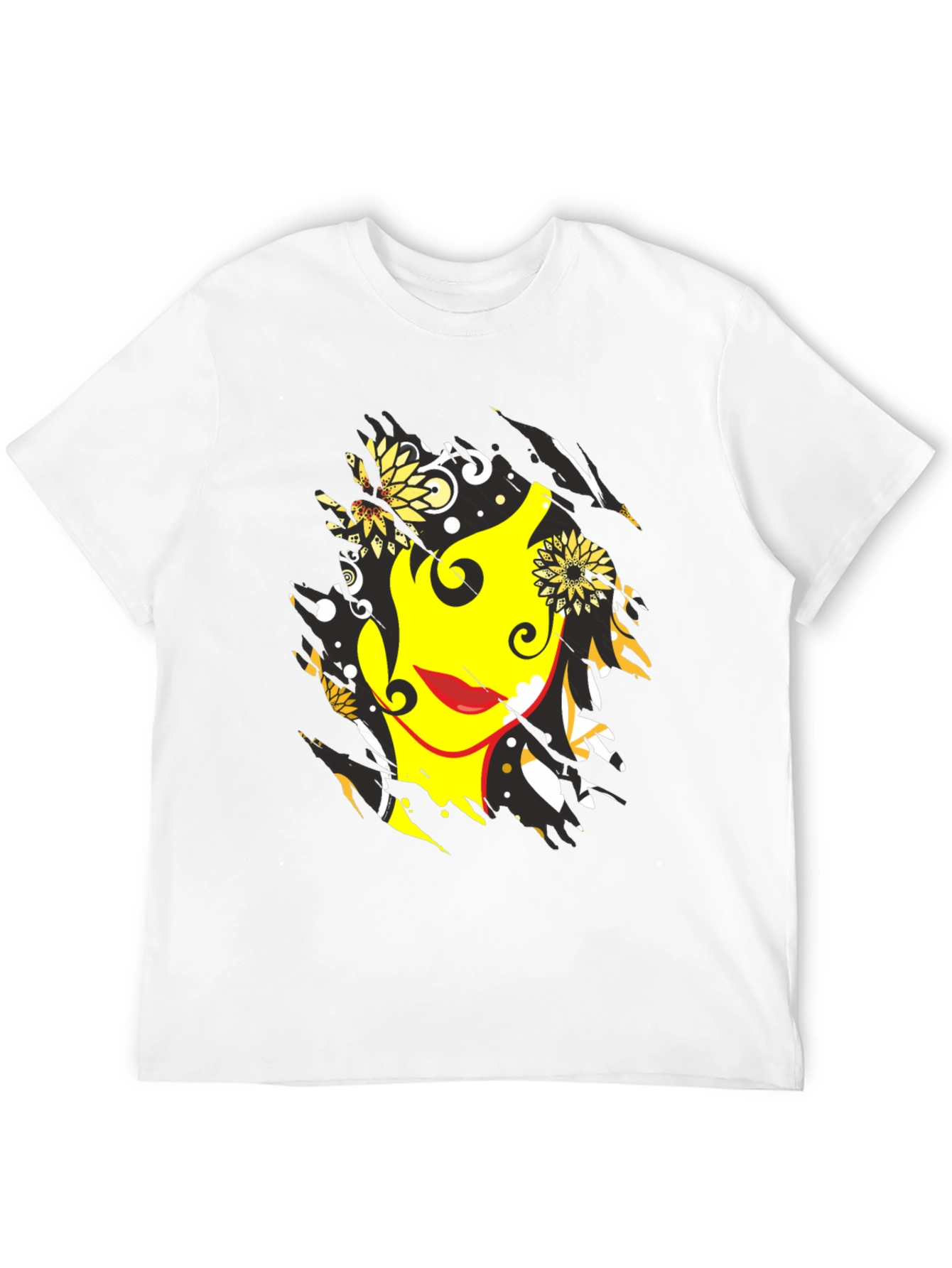 Abstract Floral Face Graphic Mens Black T-Shirt