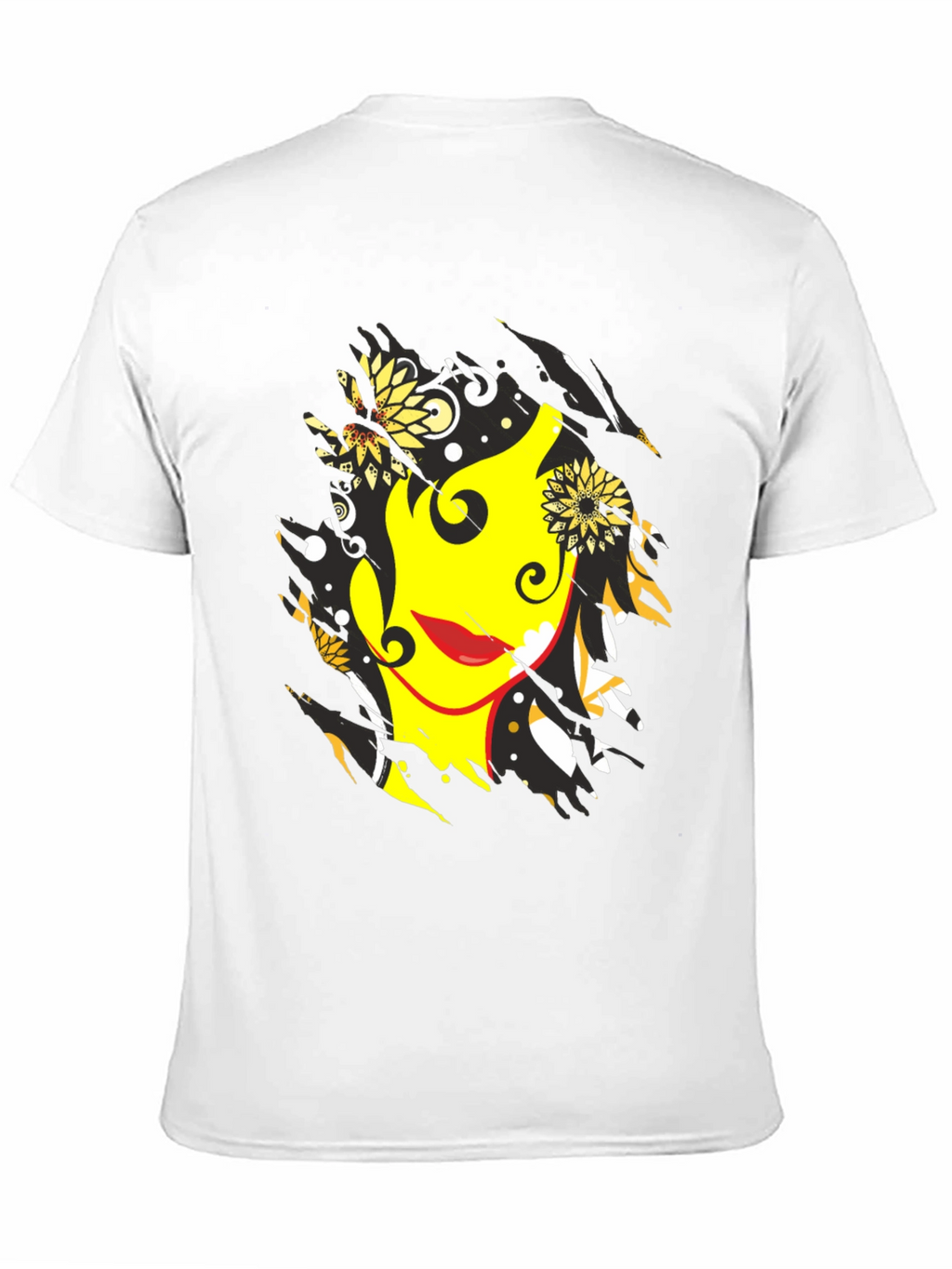Abstract Floral Face Graphic Mens Black T-Shirt
