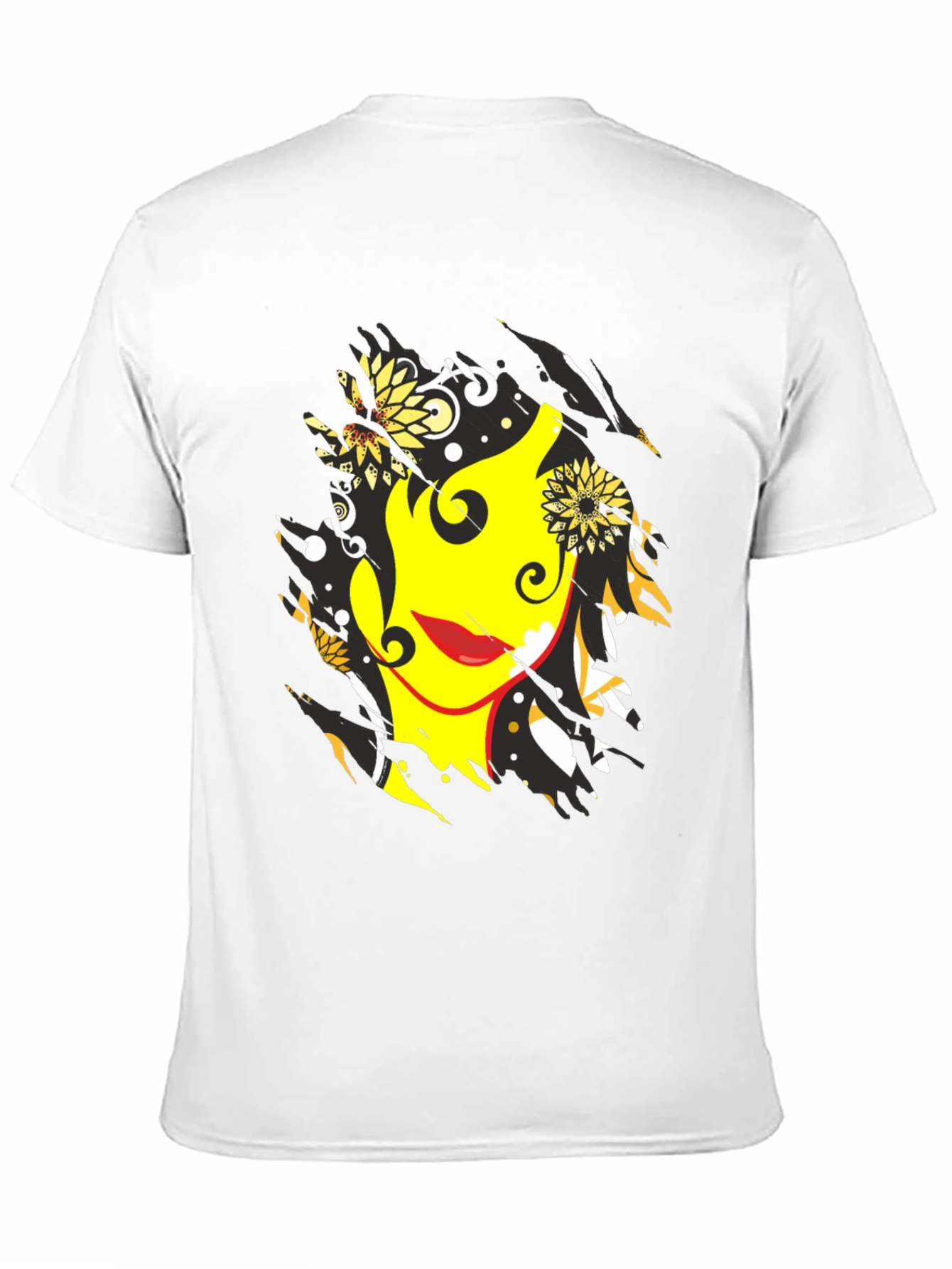 Abstract Floral Face Graphic Mens Black T-Shirt