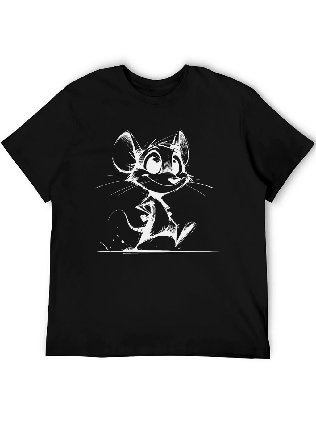 Cartoon Mouse Graphic Tee - Black Cotton Blend