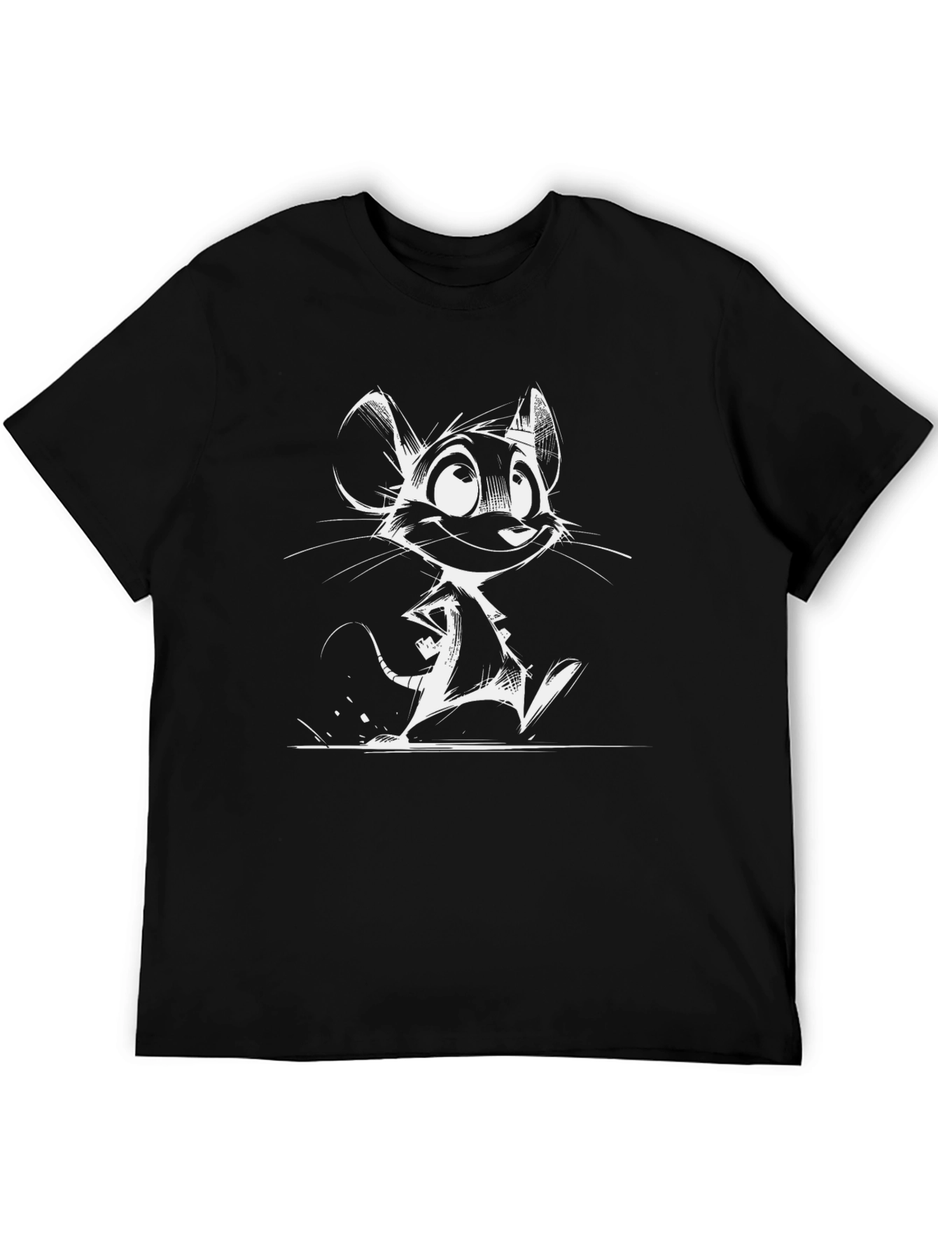 Cartoon Mouse Graphic Tee - Black Cotton Blend