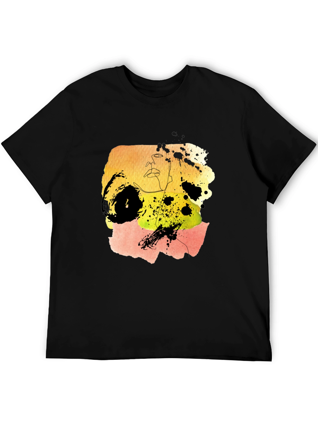 Abstract Watercolor Art Graphic Tee - Black Cotton