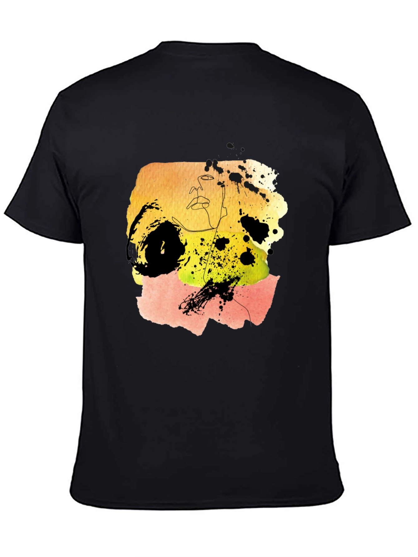 Abstract Watercolor Art Graphic Tee - Black Cotton