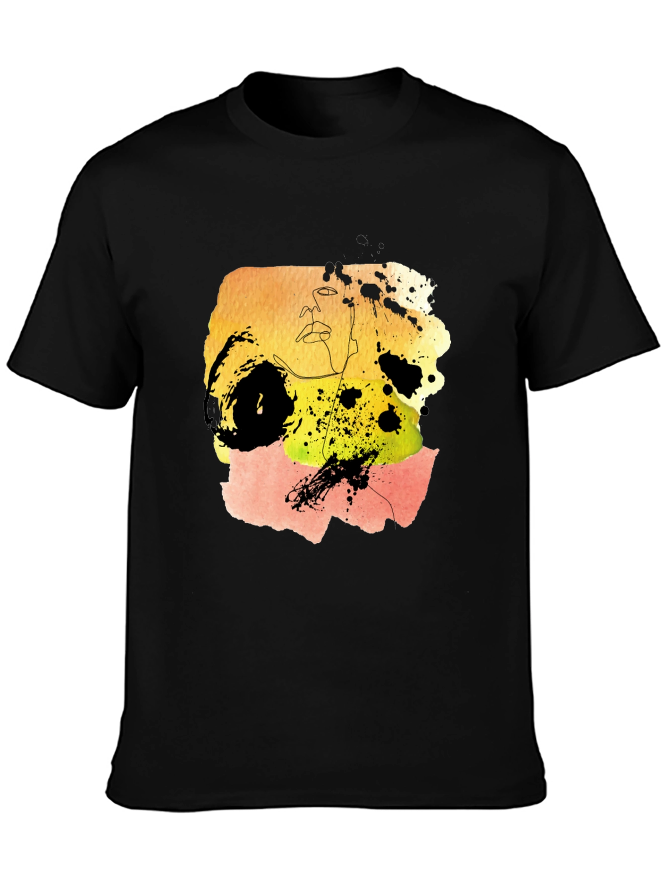 Abstract Watercolor Art Graphic Tee - Black Cotton