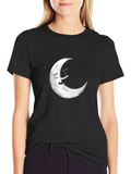 Cute Moon Graphic Tee - Black Cotton T-Shirt